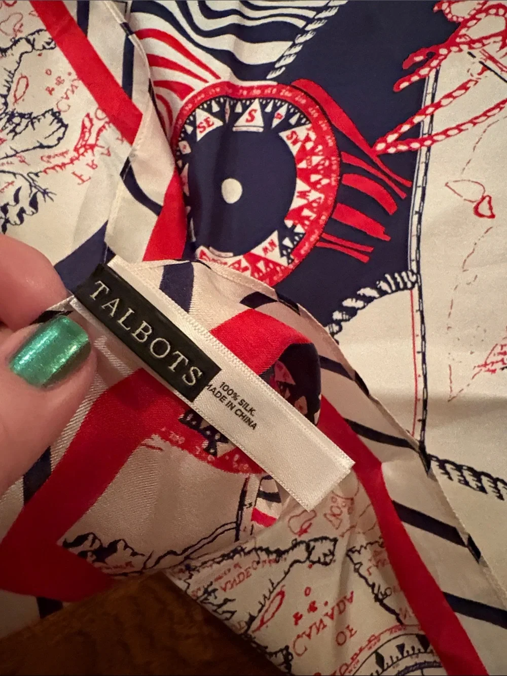 Talbots Navy, Red and Cream Nautical Print Square Scarf